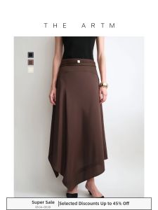 Suede and Silk Asymmetric Mid-Length Skirt