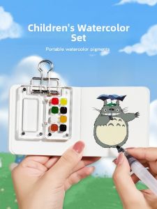 Childrens Mini Watercolor Palette Set Acrylic Walnut Portable Sketching Travel Drawing Coloring Acrylic Wooden Transparent Empty Box Grid