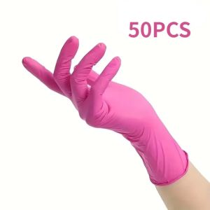 50/100PCS Pink Nitrile Gloves Kitchen Cleaning Disposable Gloves Suitable for Nail Hairdressing Tattoo Food Preparation Tools