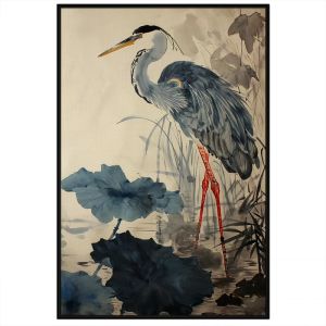Tranh treo tường dán tường Canvas tranh thủy mặc con cò bên ao sen. CGI-336
