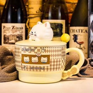 Oatmeal Bowl Breakfast Watchband Spoon with Lid Ceramic Mug Large Capacity Yogurt Student Good-looking Dormitory