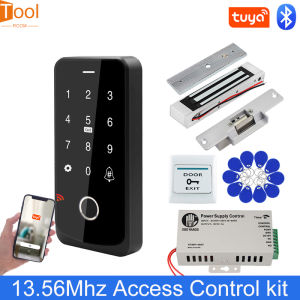Access Control Keypad NFC Bluetooth Tuya IP65 Waterproof RFID 13.56MHz Backlit Touch Fingerprint Door Access Controler Magnetic Lock ZL Bracket Doorbell Kit