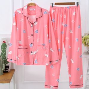 plus Size Pure Cotton Sleepwear Long Sleeve Thin Loose Maternity Suit Set for Women Autumn Spring Summer Comfortable Home Clothes