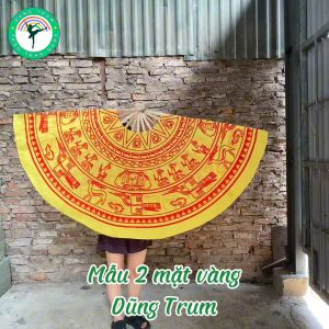 Quạt đại trống đồng họa tiết in màu sắc đỏ vàng quạt múa trống đồng cỡ lớn kích thước 1m6 2m
