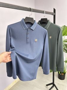 Containing Mulberry Silk! Men's Business Casual Lapels Long Sleeves Polo Shirt - Spring and Autumn New Arrival Fashion All-Matching T-shirt