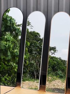 MIRRORKU Cermin Dinding Besar Cermin Berdiri Panjang Ruang Tamu Arch Mirror Wall Stand Full Body Living Room Kualiti Kaca Putih Super & Bingkai Aluminium Tebal Adjustable Angle dan Stand Stabil