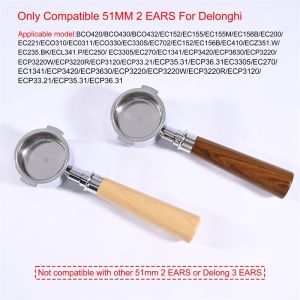 51mm 2 Ear Coffee Portafilter For Delonghi EC200/EC221/ECP33.21/ECO310 Stainless Steel Bottomless Portafilter With 2-Cups Basket