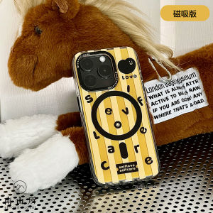Nanshan Original Ins Simple Letter Emotion Yellow Black Cute Magnetic Acrylic Phone Case Heart Mirror Stand for iPhone 16 pro Max