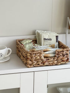 กล่องเก็บของบนโต๊ะแบบทอ กล่องใส่ของเลอะเทอะ กล่องใส่ของสำหรับขนม เครื่องประดับ วัสดุไม้ไผ่ กล่องเก็บของแบบทำมือ กล่องเก็บของแบบไม่มีฝาครอบ