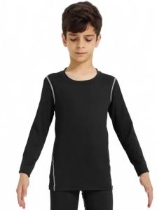 Long Sleeve Compression T-Shirt for Boys & Girls Moisture Wicking Crew Neck Soccer Shirt for Practice Performance