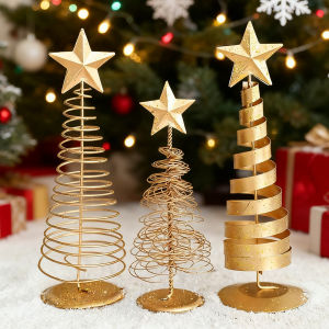 เครื่องประดับต้นคริสต์มาสสีทองดาวตกแต่งบ้านแบบทำมือของตกแต่งต้นคริสต์มาสขนาดเล็กอุปกรณ์ประกอบฉากบนโต๊ะสำหรับงานเลี้ยง