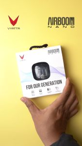 VYATTA AIRBOOM NANO TWS BLUETOOTH HEADSET TRANSPARENT MINI POWERCASE GAMING MODE 16 IN 1