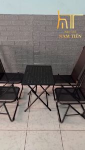 Bộ Bàn Ghế Gấp Gọn Sắt Sơn Tĩnh Điện Combo 4 Ghế Lò Xo 1 Bàn Xếp CNC Chữ Nhật CV