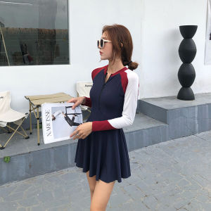 ชุดว่ายน้ำสตรีแขนยาวคลุมท้องชุดเดรสทรงหลวมสไตล์วันหยุด ชุดกีฬาพักผ่อนในน้ำพักผ่อนสไตล์สงวนเรียบร้อยสำหรับนักเรียน