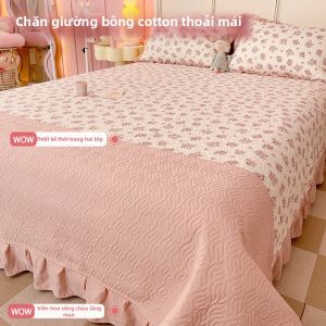 ENXING | Bộ Đồ Chăn Ga Gối Cotton Mạnh Mẽ Phong Cách Công Chúa Màu Hồng 3 Mảnh