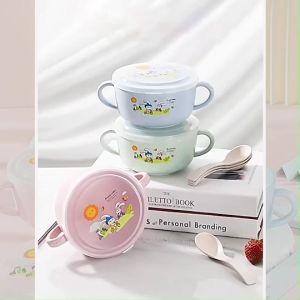 B0046 ชามข้าวเด็ก ชามพร้อมช้อนป้อนอาหาร ชามใส่ข้าวขนาดเล็ก ถ้วยข้าว 420 ml