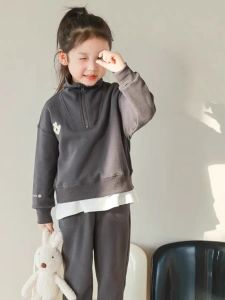 Girls Sporty Casual Outfit Autumn Collection Trendy Two-Piece Set Comfortable Sweatshirt And Pants Ideal for Ages 2-18
