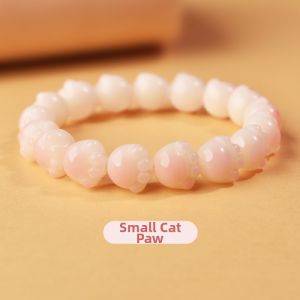 LINGFEI | Cat Claw Design Pink White Jade Bodhi Root Prayer Beads