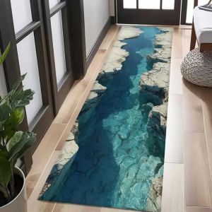 VIKAMA 3D Optical Illusion Runner Carpet Waterfall Abyss Entrance Hallway Mat Soft Bedroom Kitchen Rug Home Decor