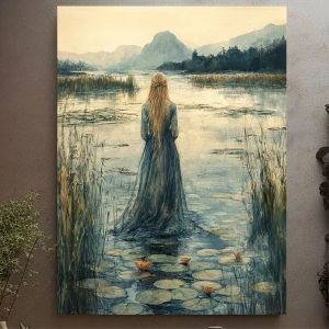 Jigsaw Puzzle 500/1000/1200/2000PCS Vintage Lady Lotus Lake Scene Brain Teaser Calming Activity Decor Gift