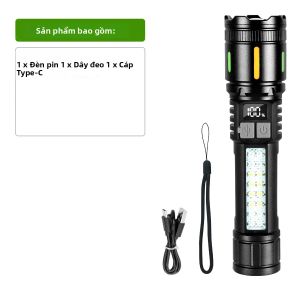 Đèn Pin LED Cầm Tay Công Suất Cao 6000M Với Đèn COB Có Thể Thu Phóng Sạc Lại Được Dùng Cho Cắm Trại Ngoài Trời Câu Cá Chống Nước