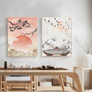 1pc Frameless Watercolor Asian Korean Culture Architecture Nature Landscape Poster Canvas Painting Wall Art Pictures Living Room