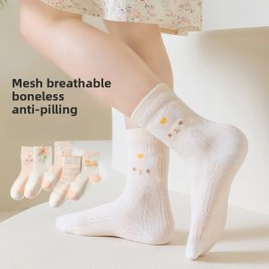 MiiOW | Breathable Thin Childrens Socks A-Class Cotton Anti-Odor Sweat Absorbent Summer Girls Mesh Eyelets Student Short Socks Catman