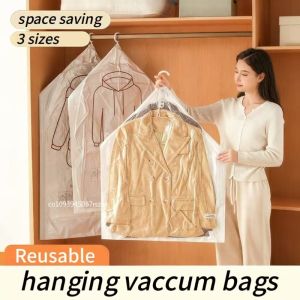 Hanging Vacuum Storage Bags Reusable for Clothes Coats Jackets Hanging Compressible Storage Bag Space Saver Bags