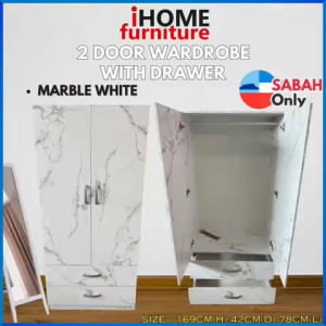 iHOME SABAH FURNITURE 🔥READY STOCK🔥2 door wardrobe with drawer/2 Pintu Almari baju dengan lock/Murah/cantik modern/衣橱