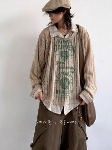 Retro Ethnic Style Long Sleeve T-Shirt Men Women Splice Hollow out Collar Top Trendy Japanese Style Loose Fit Polyester Fiber