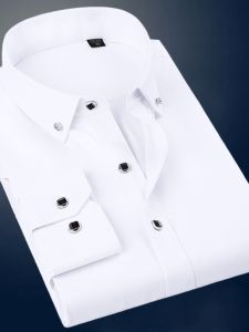 เสื้อเชิ้ตแขนยาวฤดูใบไม้ผลิสำหรับงานแต่งงานและธุรกิจ ไซส์ใหญ่ เสื้อเชิ้ตผู้ชาย ทรงหลวม สไตล์สากล ผ้าโพลีเอสเตอร์ผสมคอตตอน