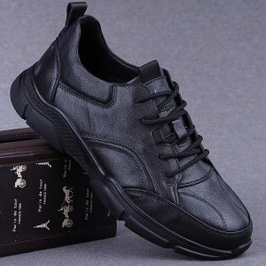 Mens Casual Leather Shoes Soft Leather Breathable Cowhide Sport Shoes Autumn Season Comfortable Flat Bottom Shoes for Men