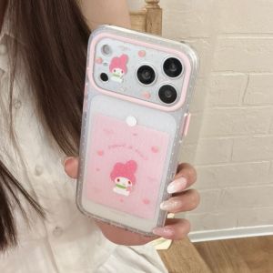 Sanrio | Cartoon Polka Dot Sanrio Hello Kitty My Melody Translucent Frosted Phone Case For iPhone 15 16 17 Pro Max Cute Cover With Chain