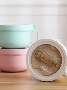 ชามข้าวฟางข้าวสาลีความจุขนาดใหญ่แบบพกพาพร้อมการออกแบบการ์ตูนซิลิโคนซักรีดอิสระล้างง่ายสไตล์ญี่ปุ่น