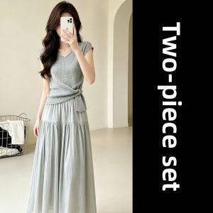 SENWA | Korean Style Elegant Summer Grey Two-Piece Dress