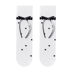 HAPPYLEMON | Miếng đệm gót cao su dày cho nữ mùa hè 2025 Miu Series Cotton Nylon Spandex Sweet Style Mid-Calf Butterfly Knot Socks