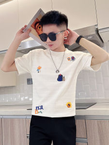 Summer Mens Short Sleeve T-Shirt Embroidered Pure Cotton Trendy Brand Breathable Casual round Neck Top Quality Korean Style