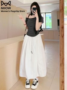 Miiow | High Waist Lantern A-Line Skirt Womens Summer New Style Drapey Midi Skirt Cake Skirt Cotton Blend Fabric Midi Length Skirt