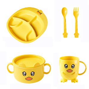 เซ็ตถาดหลุมกินข้าวเด็ก จานหลุม 5 ชิ้น เซ็ตทานข้าวเด็ก เซ็ตจานหลุมสัตว์น่ารัก เซ็ตจานฟางข้าวสาลี จานเด็ก ชุดกินข้าวเด็ก