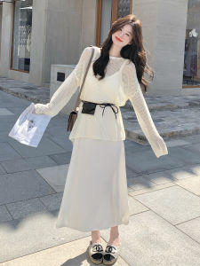 Fashionable Artistic Style Knitted Dress Set Womens Long Sleeve round Neck Casual Loose Fit Two-Piece Suit in Autumn Season