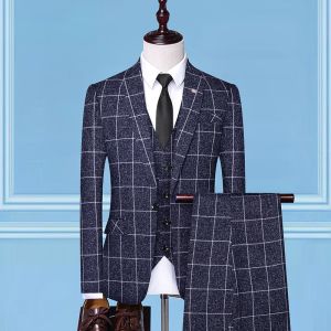 2025 Slim-Fit Three-Piece Suit Vest Trousers Set High-End Boutique British Wedding Party Trend Casual Formal Dress