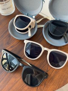 Korean Style Fashion Sun Glasses with Box Retro Cat Eye Black Sunglasses for Women Men Portable Foldable Glasses for Travel Superstar Style Vintage UV Protection Sunglasses