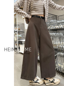 Cuffed Wide Leg Pants Womens Casual High Waist Loose Fit Slimming Feelings Washed Cotton Spring Autumn Korean Style Commute