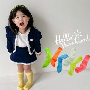 ชุดละ3คู่ ถุงเท้ายาวถึงเข่า ผ้าตาข่าย สีพื้น แฟชั่น ถุงเท้าเด็ก 1-8 ปี