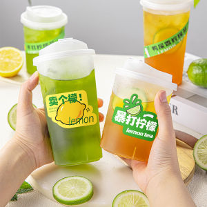 Cốc Nhựa Dùng Một Lần Có Nắp Đựng Đồ Uống Lạnh Nước Ép Trái Cây Trà Chanh Cà Phê Sữa Đặc Đồ Uống Nam Giới Thẳng Cửa Hàng Bán Đồ Ăn Nhanh