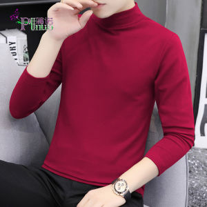 เสื้อยืดคอกลมแขนยาวผ้าฝ้ายแท้สีแดงหนาสำหรับผู้ชาย ทรงเข้ารูป ทรงปกติ แฟชั่นฤดูใบไม้ร่วง คอลเลกชั่นฤดูใบไม้ผลิ 2025