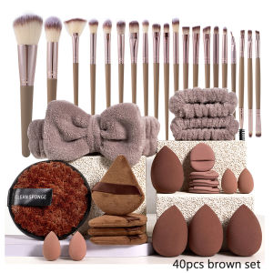 Makeup Brushes and Sponges Set Brown Makeup Puff Beauty Egg Headband Wristband Remover Kit Makeup Tool Gift 20/40