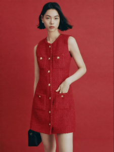 FAMANXUAN | Chic Tweed Wool Sleeveless Dress