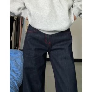 Quần Jeans Ống Thẳng Lưng Thấp Kiểu Mỹ Phong Cách Đường Phố Cho Nữ Mùa Xuân Thu Quần Ống Rộng Dài Thẳng Thoải Mái Thường Ngày