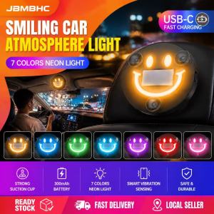JBMBHC Solar Powered Car Smile LED Neon Light 7 Colors USB-C Rear Windshield Atmosphere Light Vibration Sensing Car Interior Accessories